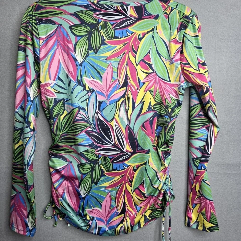 2 Caribbean Joe Tropical Floral Swim Coverup Womens Medium Beachy Ruched Side